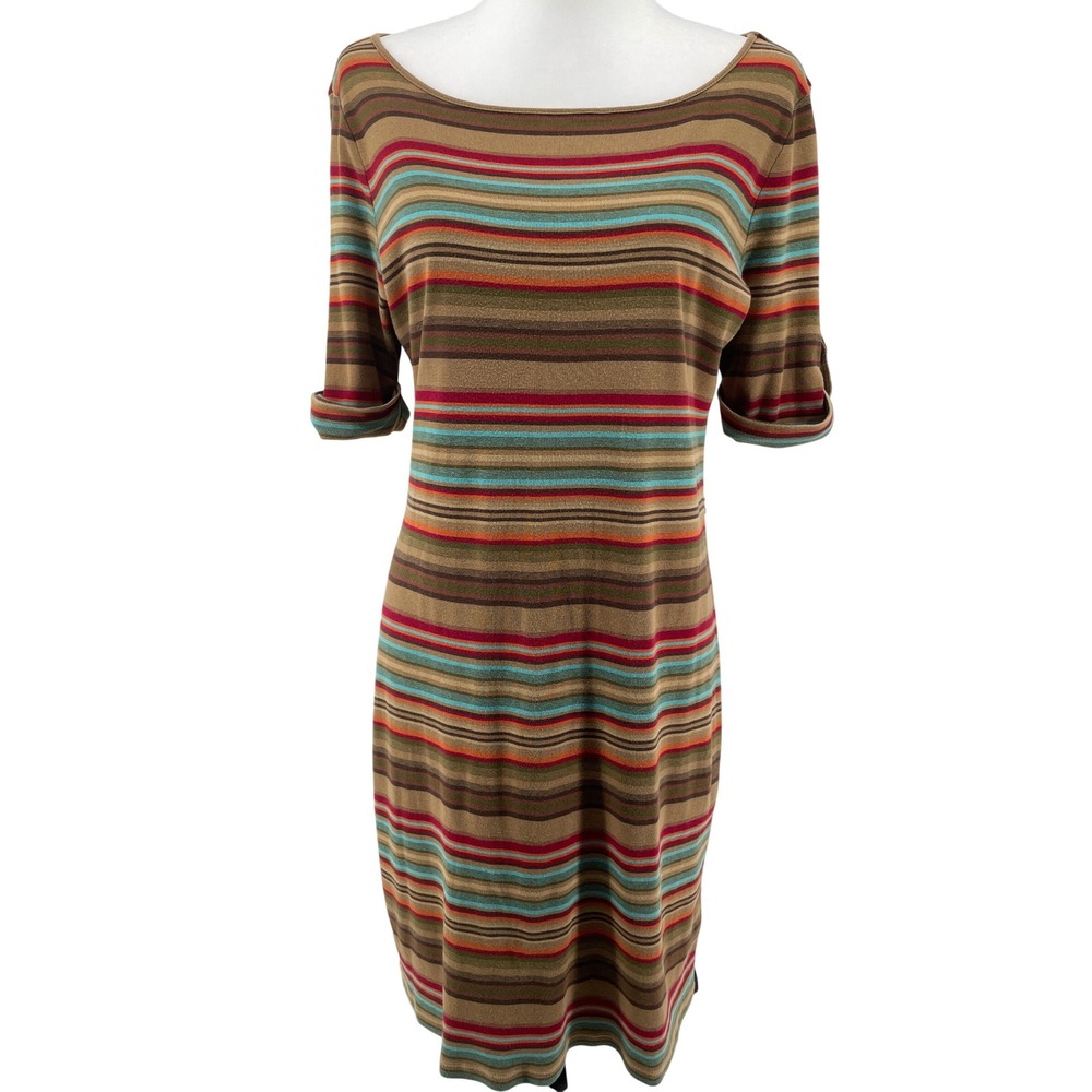 Lauren Ralph Lauren Knit‎ Dress Women Large Petite Southwestern Stripe Cotton
